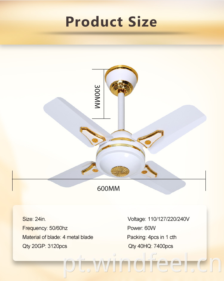 Ventilador doméstico Ventilador elétrico de teto de 24 polegadas branco